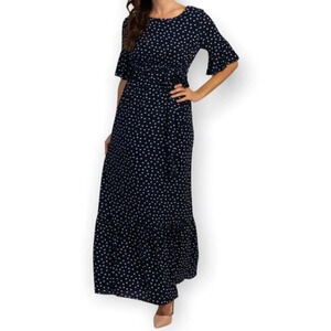 ORANGE CREEK / Pinkblush NWT Maternity Post Bump Dress Navy Polka Dot Tier S